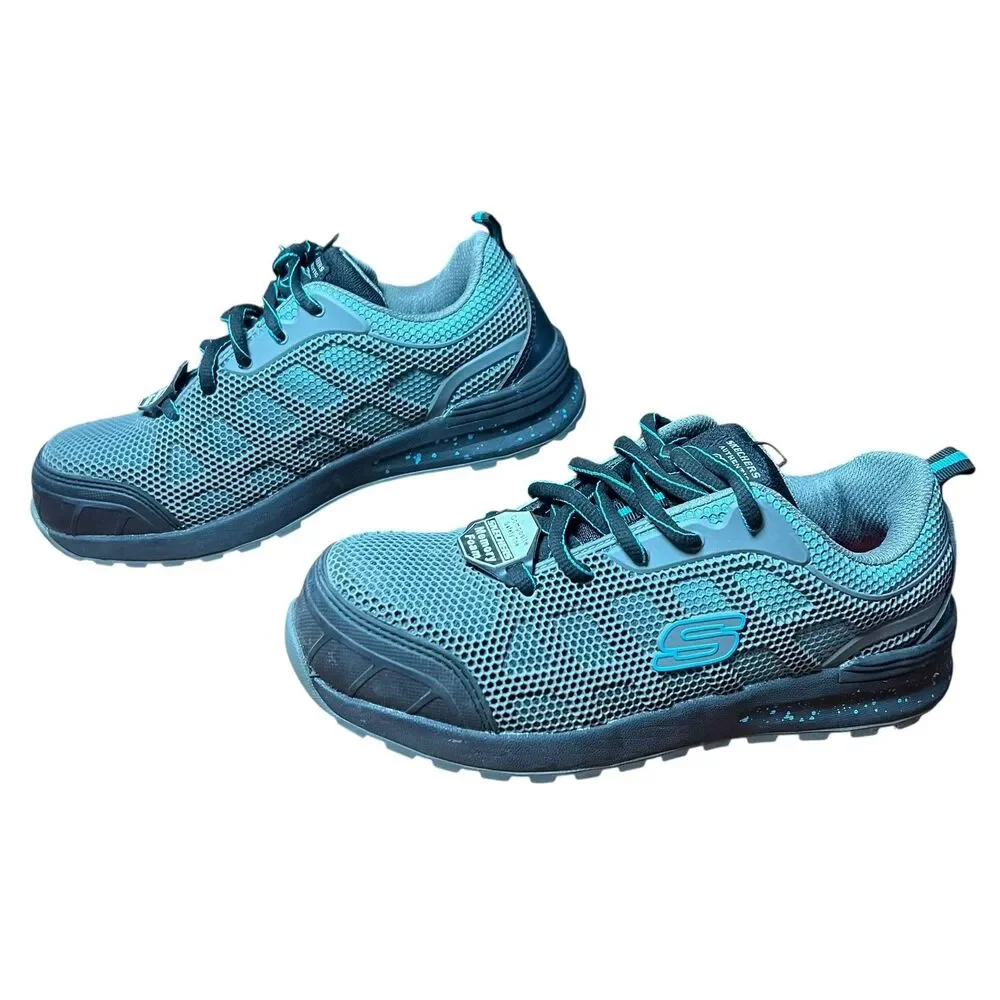 Skechers Work Shoes Womens Size 7 Blue Gray Composite Safety Toe Memory Foam PPE
